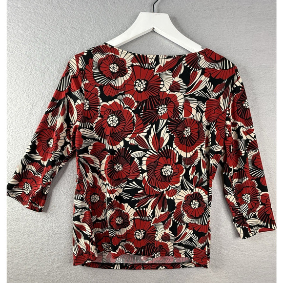 Vtg AB Studios Cowl Neck Top Womens Sz L Stretch Red Floral Y2K Whimsigoth - Picture 3 of 9